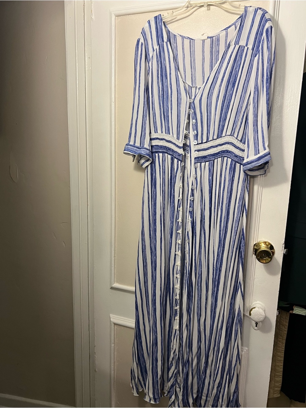 Blue and White Striped Women’s Maxi Dress